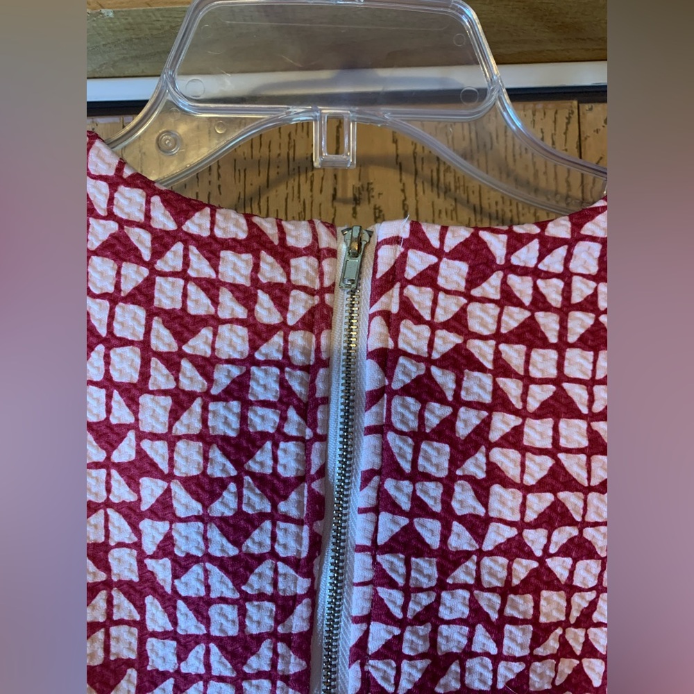 Anthropologie Tabitha Burgundy & White Print Crepe Mini Dress EUC - Picture 4 of 6